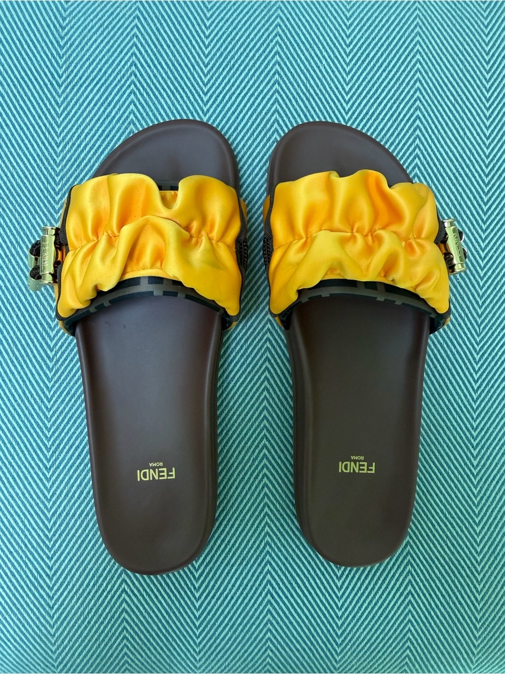 Fendi x Sarah Coleman FF Satin Vertigo Slide Sandal 38.5